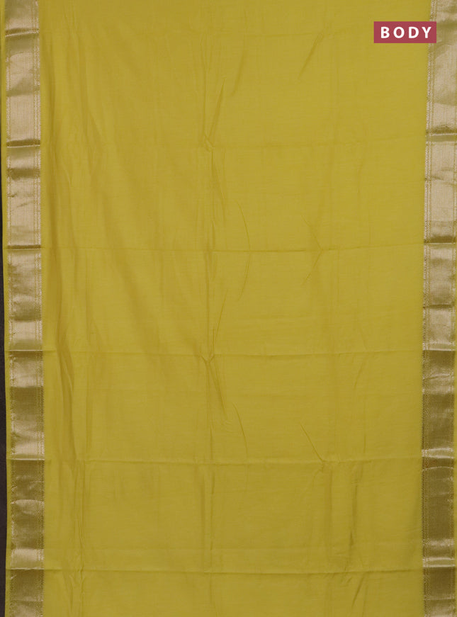 Semi chanderi saree yellow and beige with plain body and zari woven border
