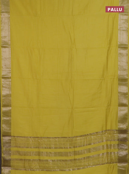 Semi chanderi saree yellow and beige with plain body and zari woven border