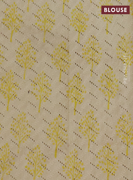 Semi chanderi saree yellow and beige with plain body and zari woven border