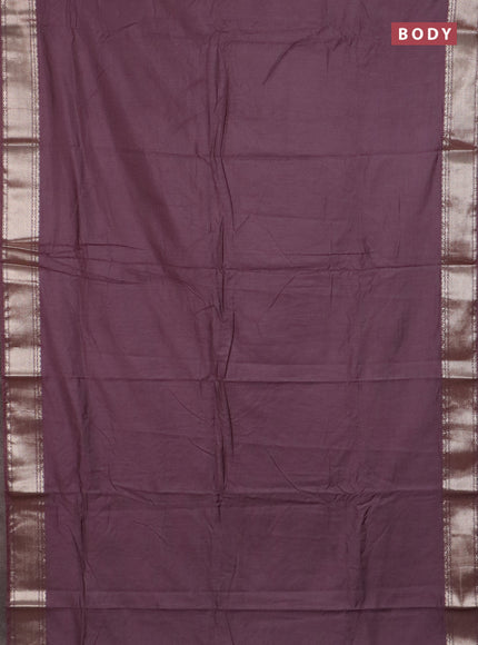 Semi chanderi saree rosy brown and beige with plain body and zari woven border