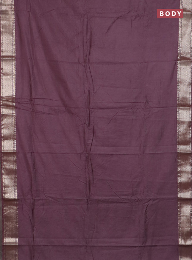Semi chanderi saree rosy brown and beige with plain body and zari woven border