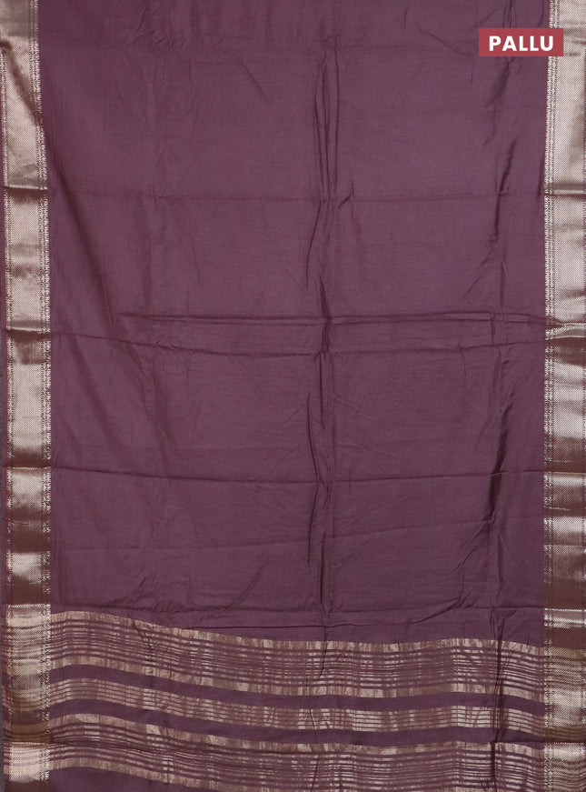 Semi chanderi saree rosy brown and beige with plain body and zari woven border