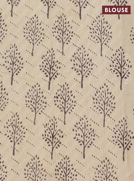 Semi chanderi saree rosy brown and beige with plain body and zari woven border