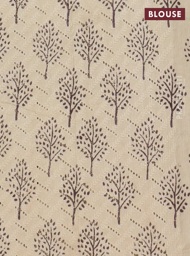 Semi chanderi saree rosy brown and beige with plain body and zari woven border