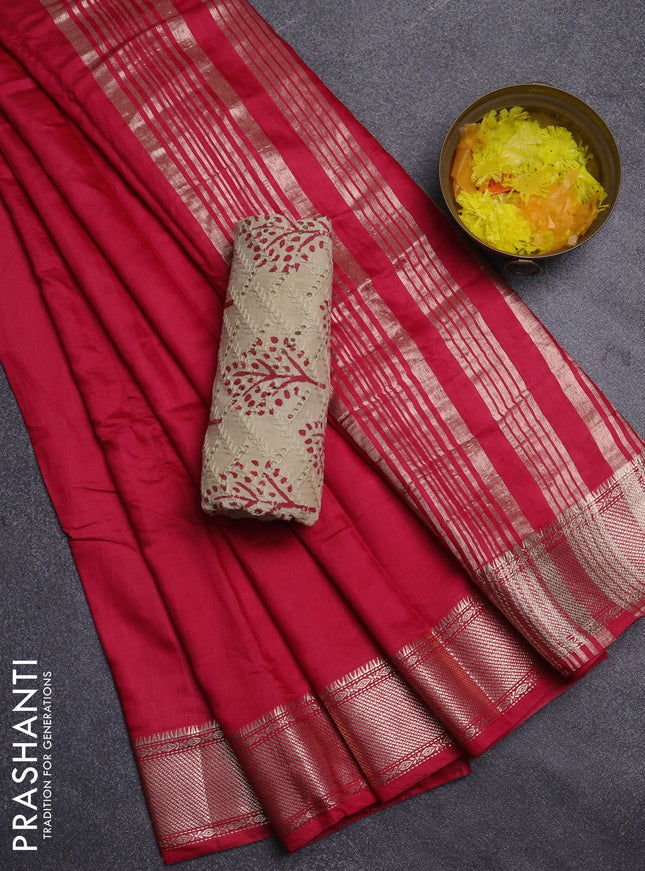 Semi chanderi saree peach pink and beige with plain body and zari woven border