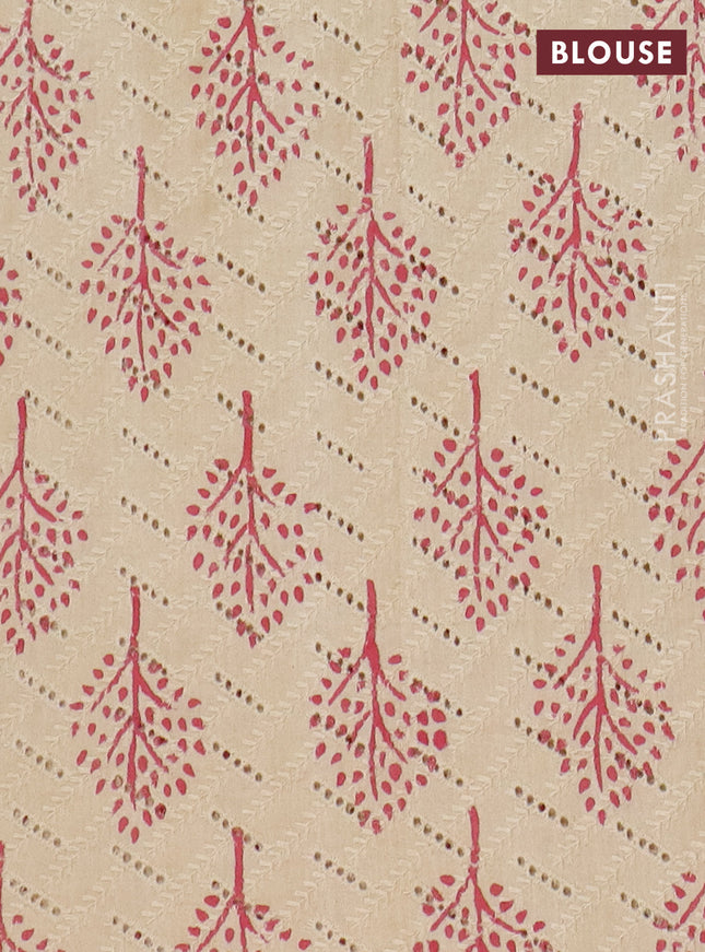 Semi chanderi saree peach pink and beige with plain body and zari woven border