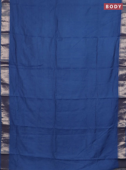 Semi chanderi saree blue and beige with plain body and zari woven border