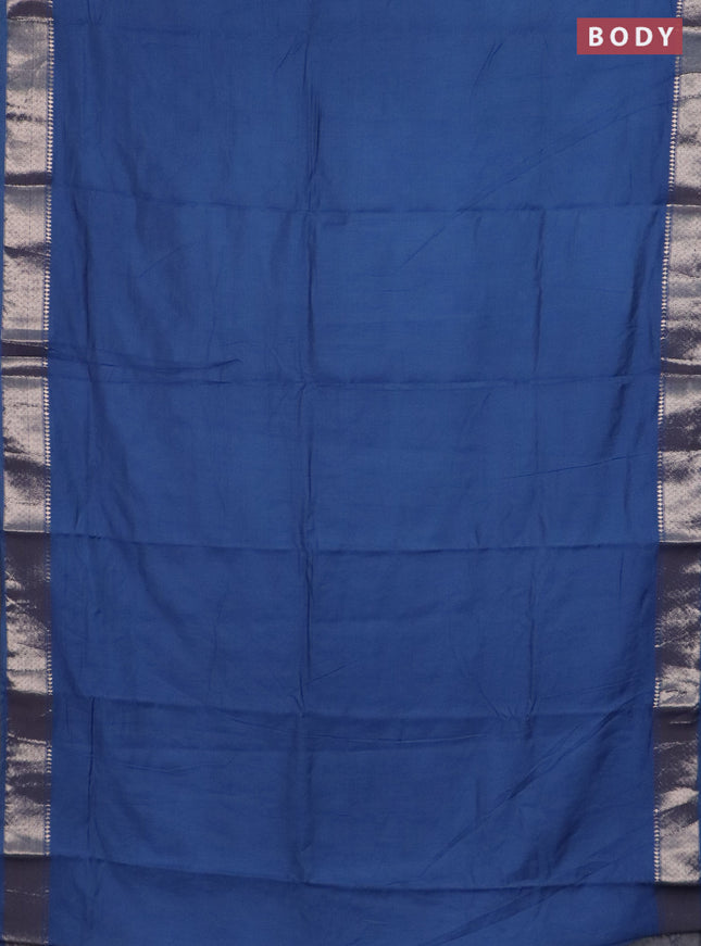 Semi chanderi saree blue and beige with plain body and zari woven border