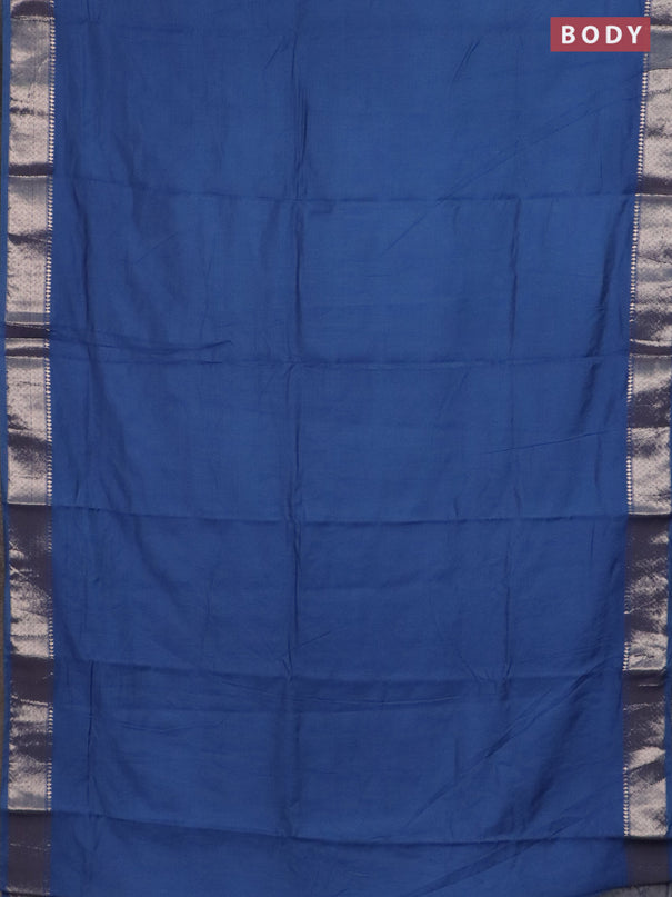 Semi chanderi saree blue and beige with plain body and zari woven border