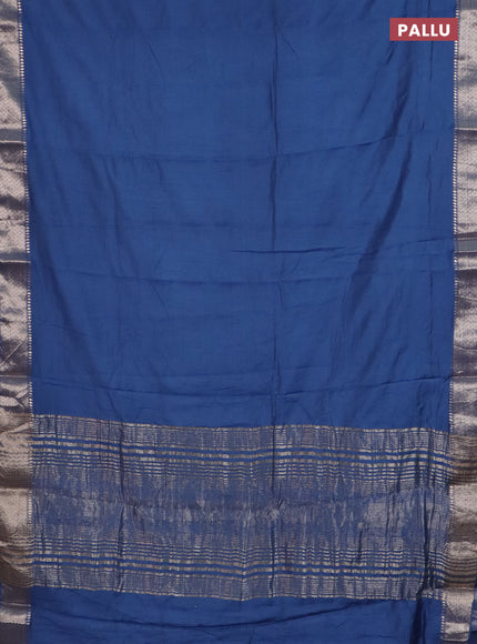 Semi chanderi saree blue and beige with plain body and zari woven border