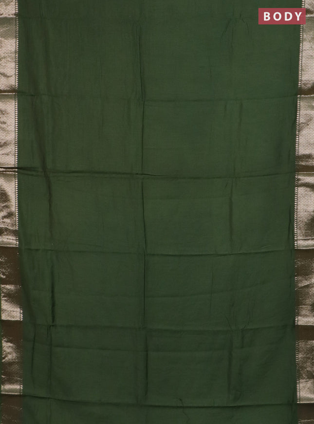 Semi chanderi saree green and beige with plain body and zari woven border