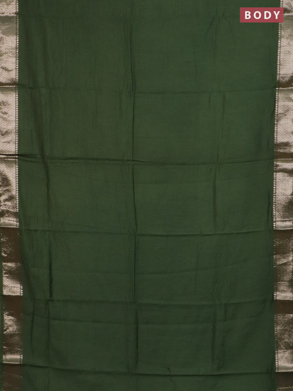 Semi chanderi saree green and beige with plain body and zari woven border