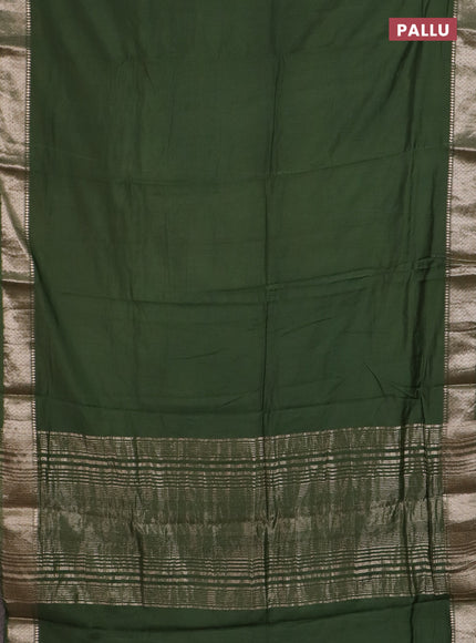 Semi chanderi saree green and beige with plain body and zari woven border