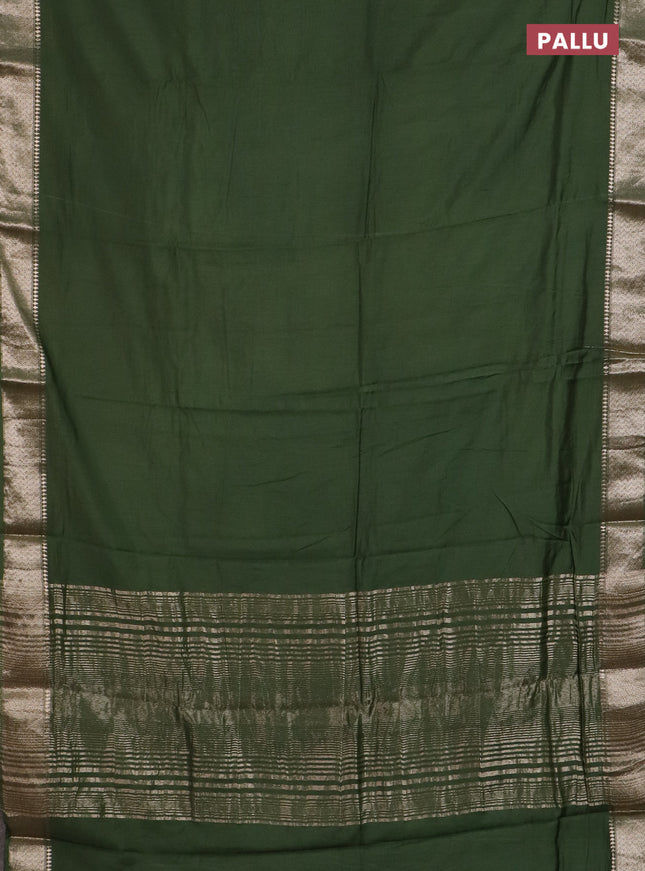 Semi chanderi saree green and beige with plain body and zari woven border