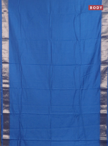Semi chanderi saree blue and beige with plain body and zari woven border