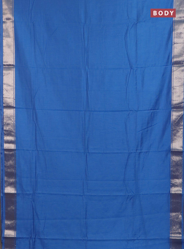 Semi chanderi saree blue and beige with plain body and zari woven border