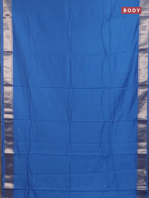 Semi chanderi saree blue and beige with plain body and zari woven border