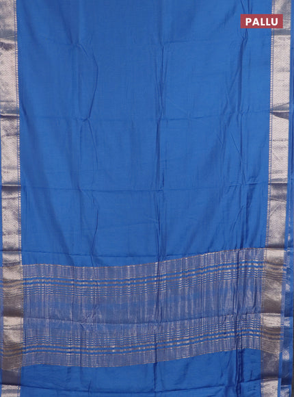 Semi chanderi saree blue and beige with plain body and zari woven border