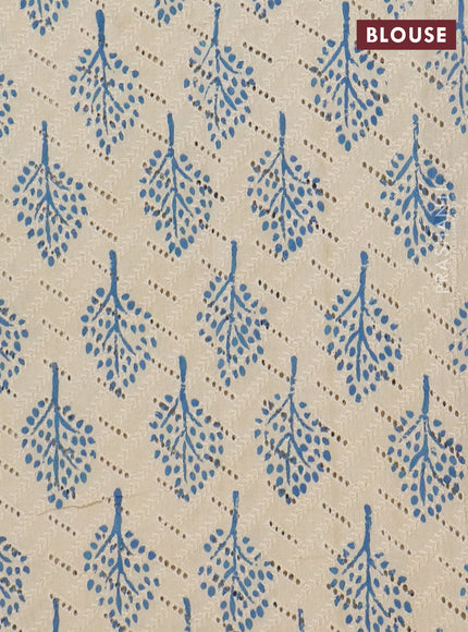 Semi chanderi saree blue and beige with plain body and zari woven border