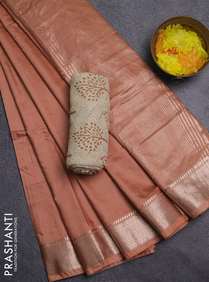 Semi chanderi saree rust shade and beige with plain body and zari woven border