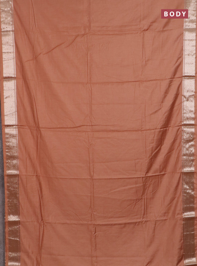 Semi chanderi saree rust shade and beige with plain body and zari woven border