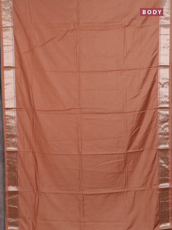Semi chanderi saree rust shade and beige with plain body and zari woven border