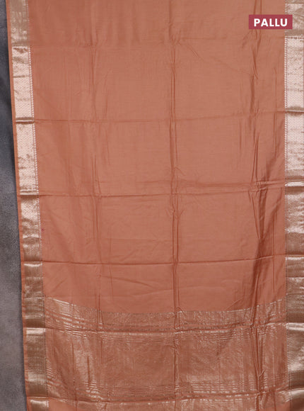 Semi chanderi saree rust shade and beige with plain body and zari woven border