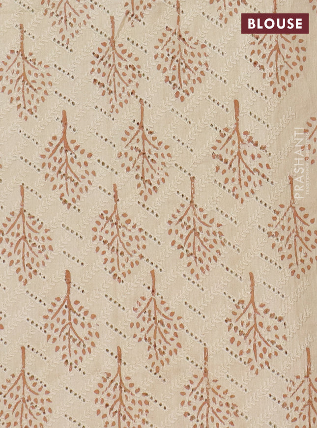 Semi chanderi saree rust shade and beige with plain body and zari woven border