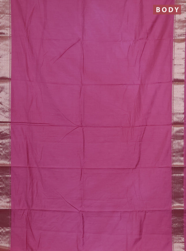 Semi chanderi saree mauve pink and beige with plain body and zari woven border
