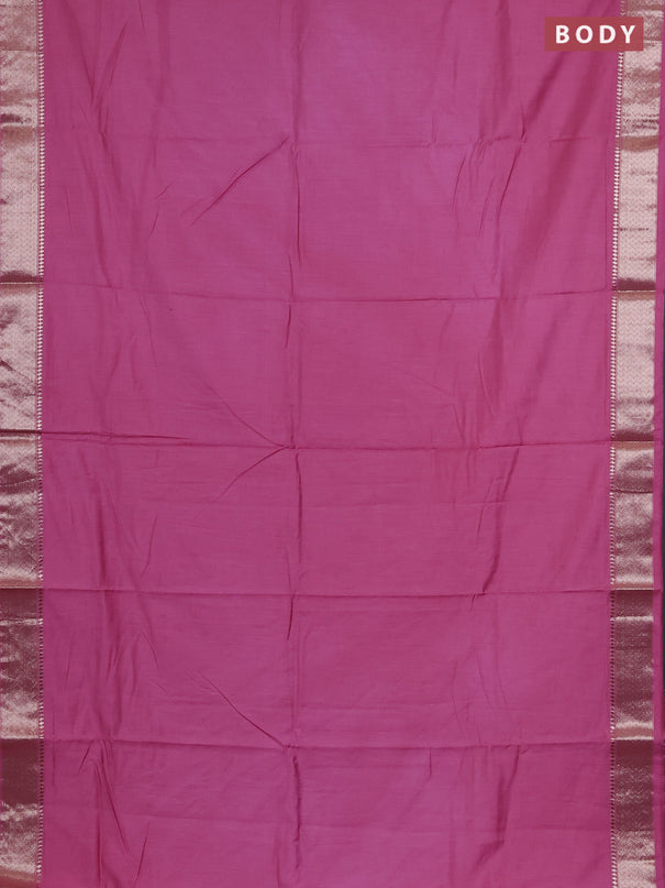 Semi chanderi saree mauve pink and beige with plain body and zari woven border