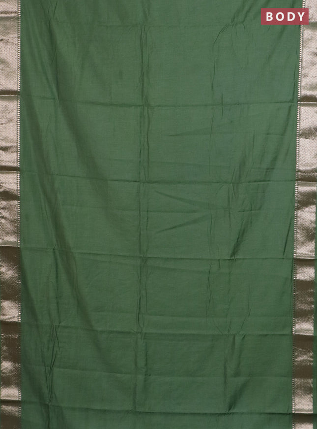 Semi chanderi saree green and beige with plain body and zari woven border