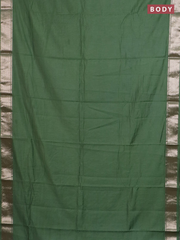 Semi chanderi saree green and beige with plain body and zari woven border