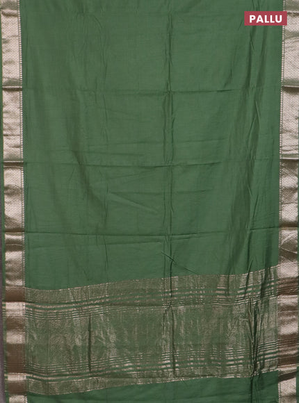 Semi chanderi saree green and beige with plain body and zari woven border