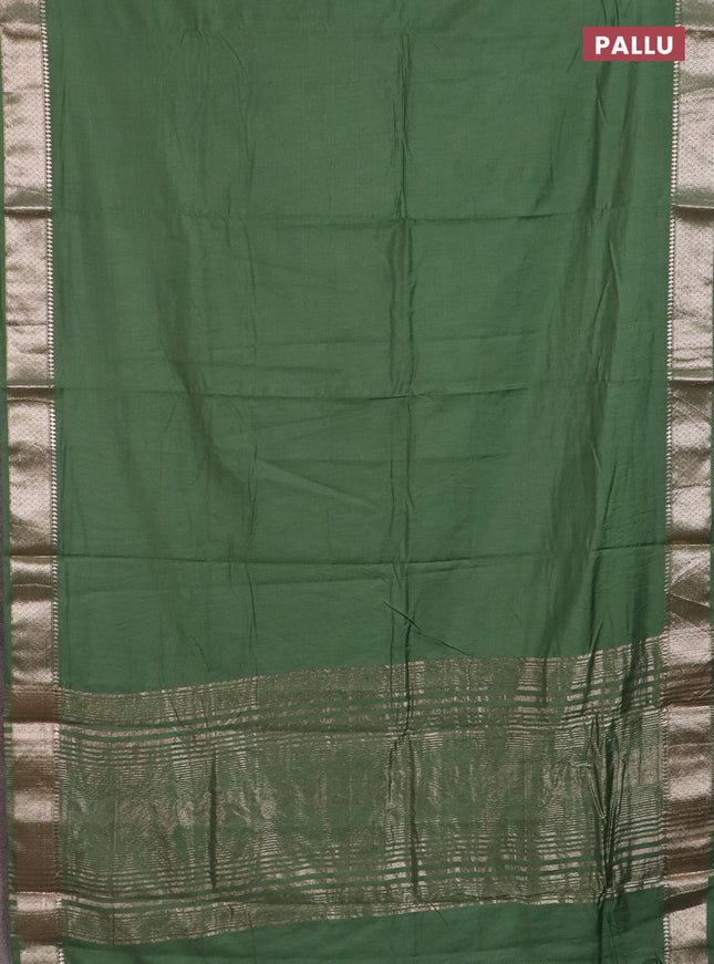 Semi chanderi saree green and beige with plain body and zari woven border