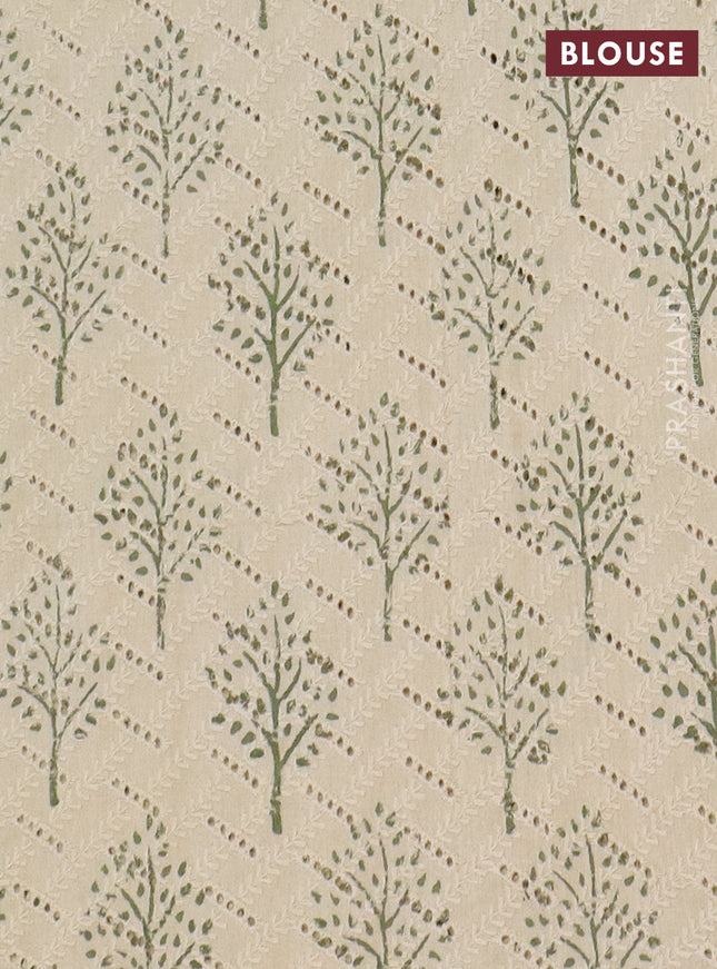 Semi chanderi saree green and beige with plain body and zari woven border