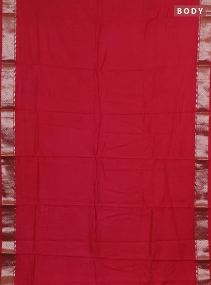 Semi chanderi saree red and beige with plain body and zari woven border
