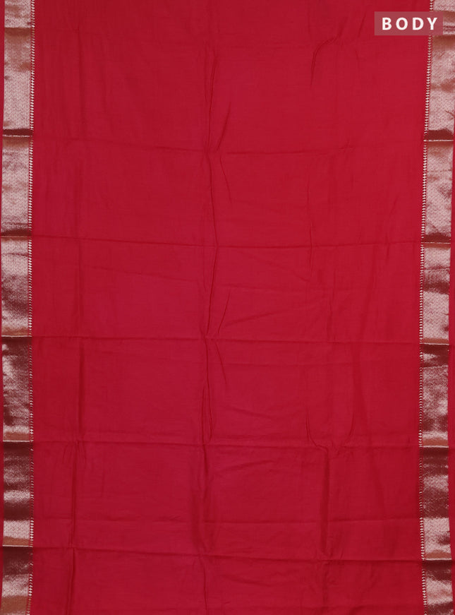 Semi chanderi saree red and beige with plain body and zari woven border