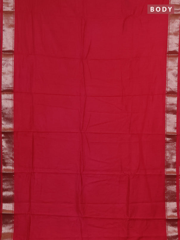 Semi chanderi saree red and beige with plain body and zari woven border