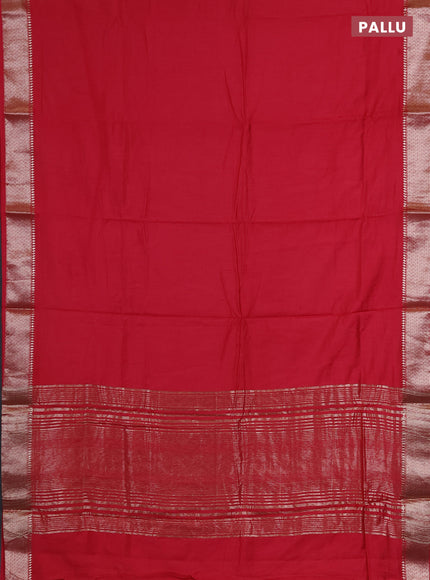 Semi chanderi saree red and beige with plain body and zari woven border