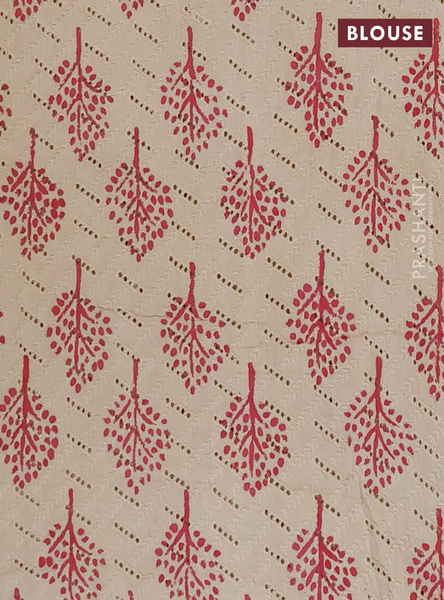 Semi chanderi saree red and beige with plain body and zari woven border