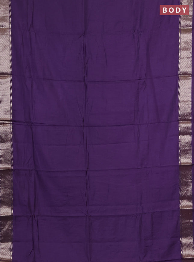 Semi chanderi saree lavender and beige with plain body and zari woven border