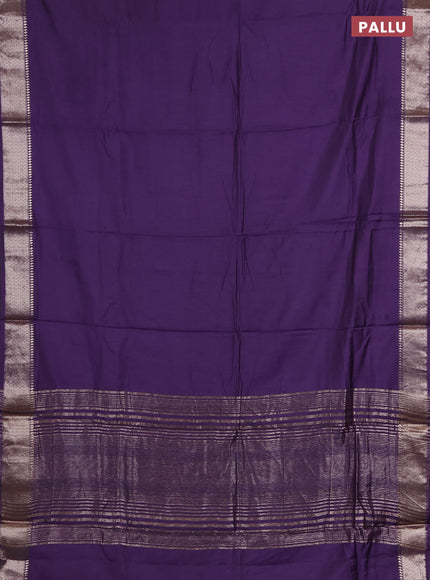 Semi chanderi saree lavender and beige with plain body and zari woven border