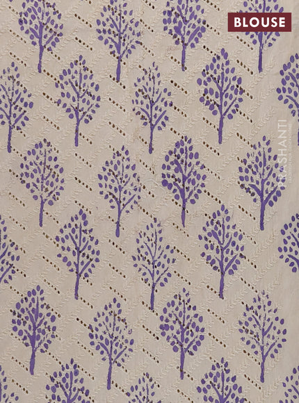 Semi chanderi saree lavender and beige with plain body and zari woven border
