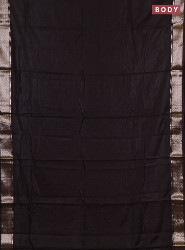 Semi chanderi saree coffee brown and beige with plain body and zari woven border