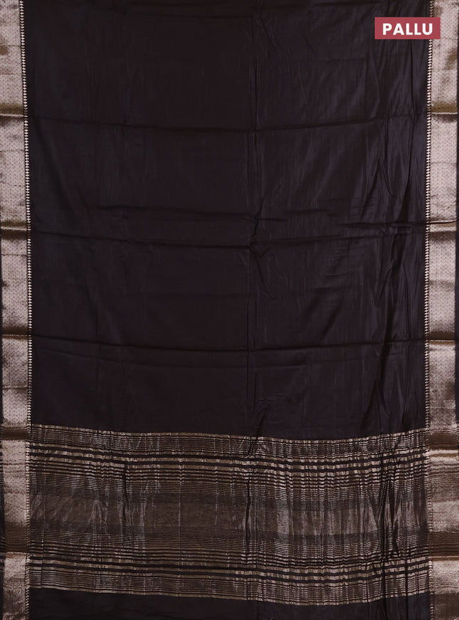 Semi chanderi saree coffee brown and beige with plain body and zari woven border