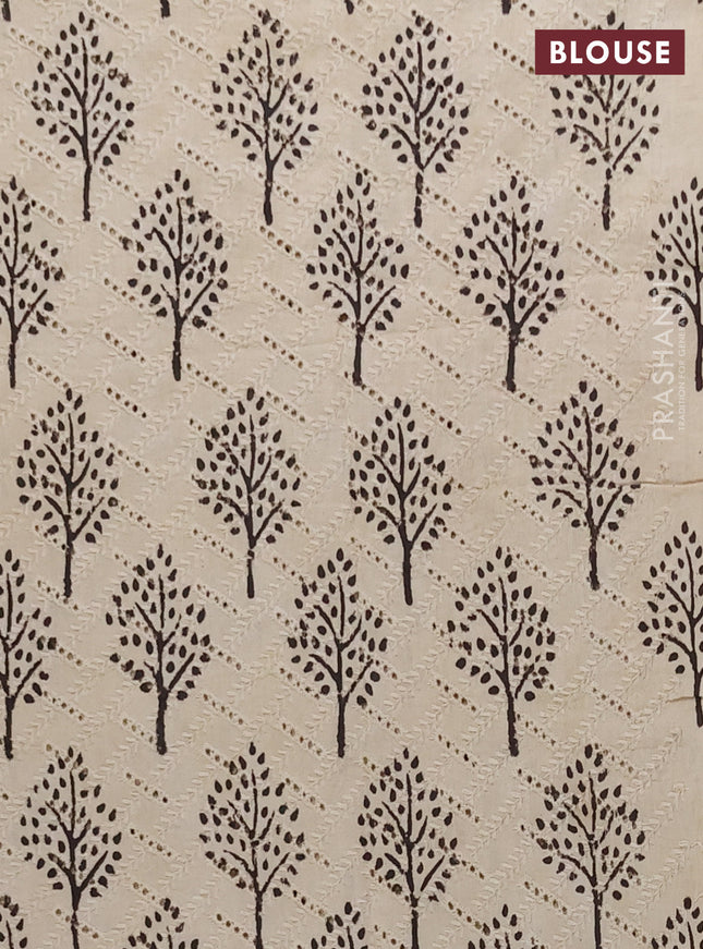 Semi chanderi saree coffee brown and beige with plain body and zari woven border