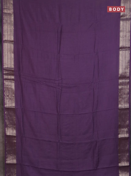 Semi chanderi saree violet and beige with plain body and zari woven border