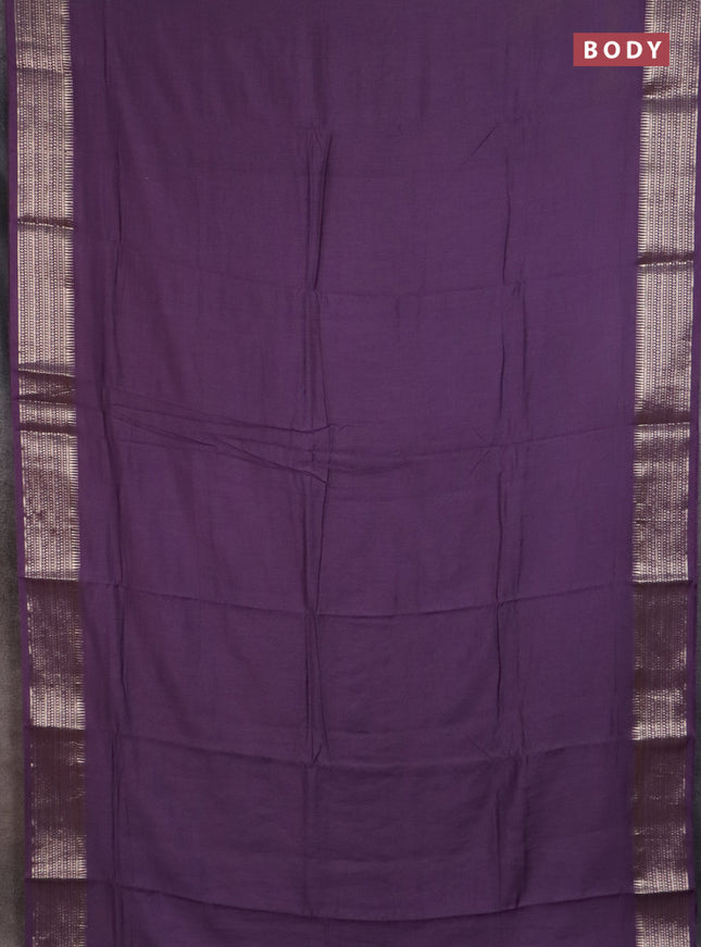 Semi chanderi saree violet and beige with plain body and zari woven border