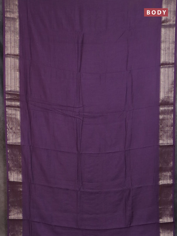 Semi chanderi saree violet and beige with plain body and zari woven border