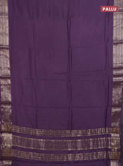 Semi chanderi saree violet and beige with plain body and zari woven border